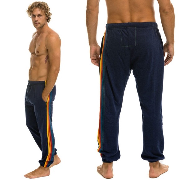 Aviator Nation 5 Stripe Sweatpant Medium Blue Unisex Mens Womens Casual Lounge - Picture 4 of 11